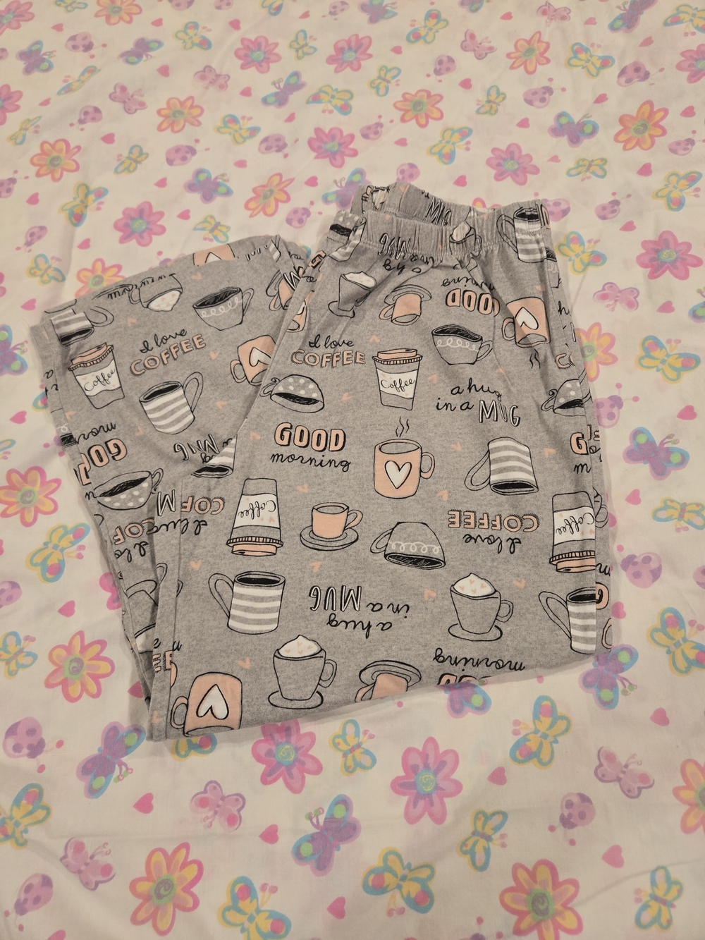 Secret Treasures Gray & Pink Coffee Print Capri Pajama Bottoms